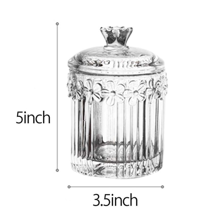 Mathew O Floral Crystal Glass Relief Flower Candy Dish Swab Box Storage Jar with Lid, 5x3.5 inches, 8 oz, 1 Count - Image 2